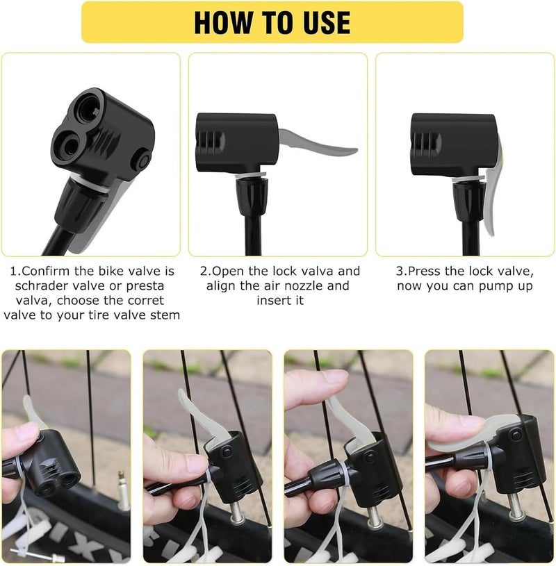 WEIDMAX Bike Pump Portable, Bike Tire Inflator, Bicycle Hand Air Pump with Presta and Schrader, Ball Pump Inflator Bicycle Floor Pump Suitable for Baby Stroller Tires, Balls, Road and Mountain Bikes - Image 3